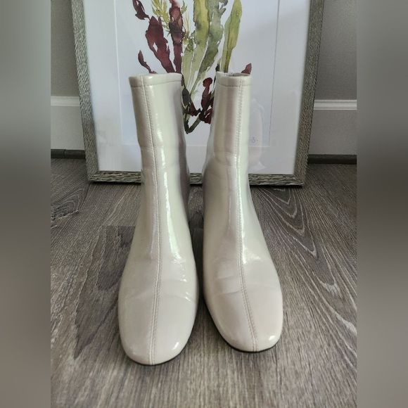 Zara Patent Faux leather Ecru Off White Booties sz 40 - Picture 5 of 10